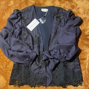 NWT Lovers + Friends Theo Blouse dark navy/black M